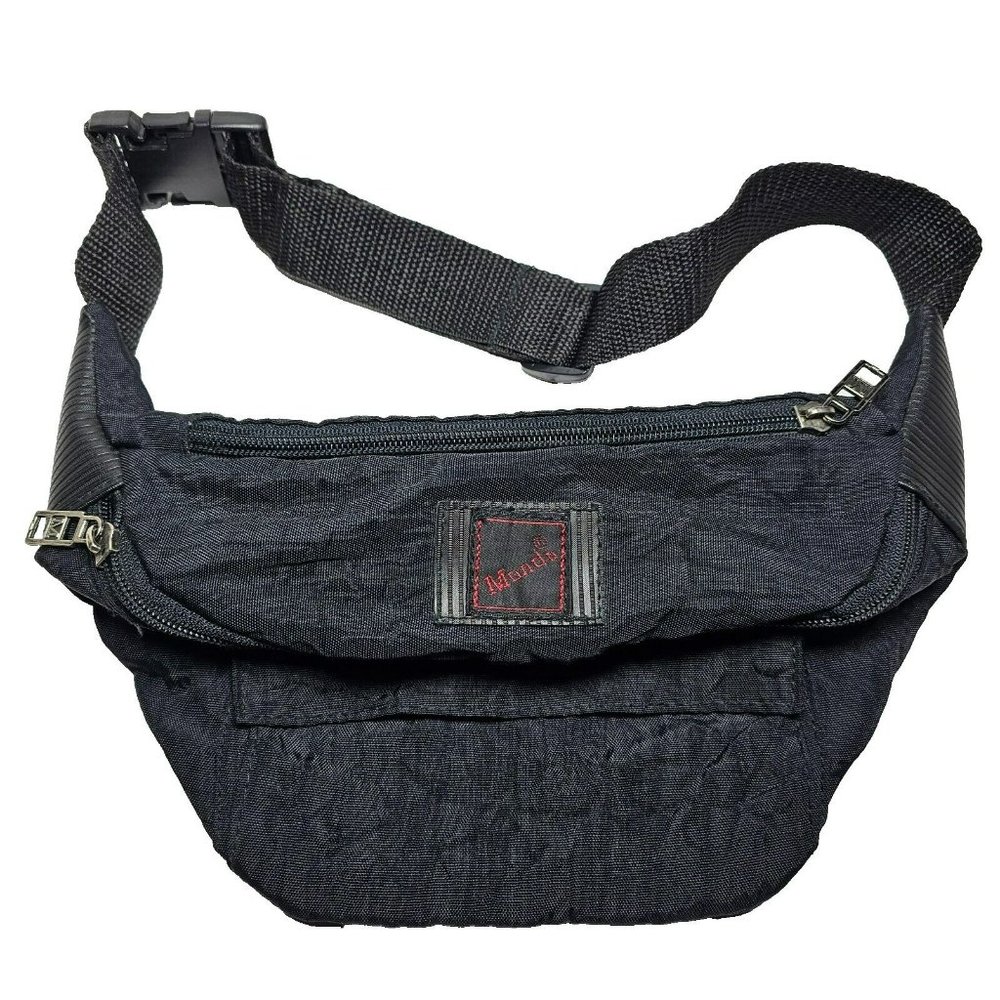 MONDO Fanny Pack Vintage Retro Belt Bag Nylon Adjustable 3-Compartment Black EUC